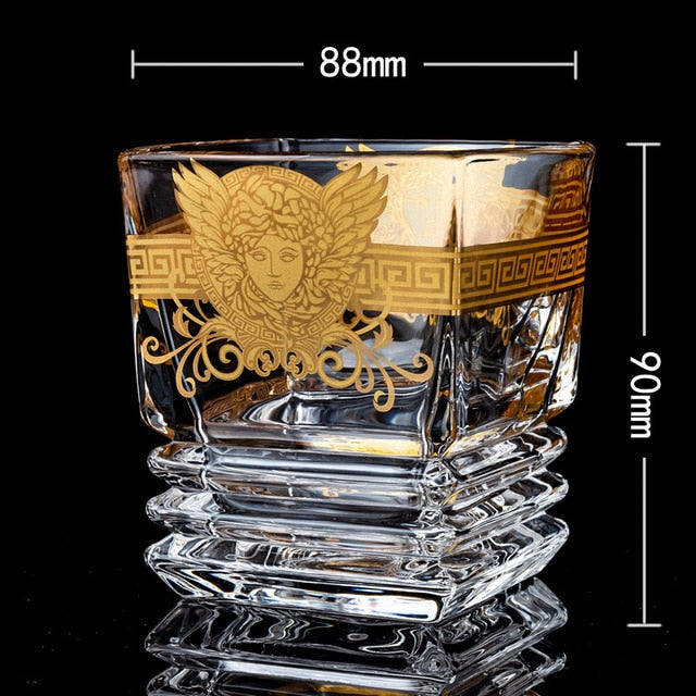 ALDO Kitchen & Dining > Tableware > Drinkware Style 8 / Crystal Lead Free Luxury Versace Style Hand Cut and Blown 24 Karat Gold Plated Crystal lead Free Glasses for Whisky Vodka Cocktails