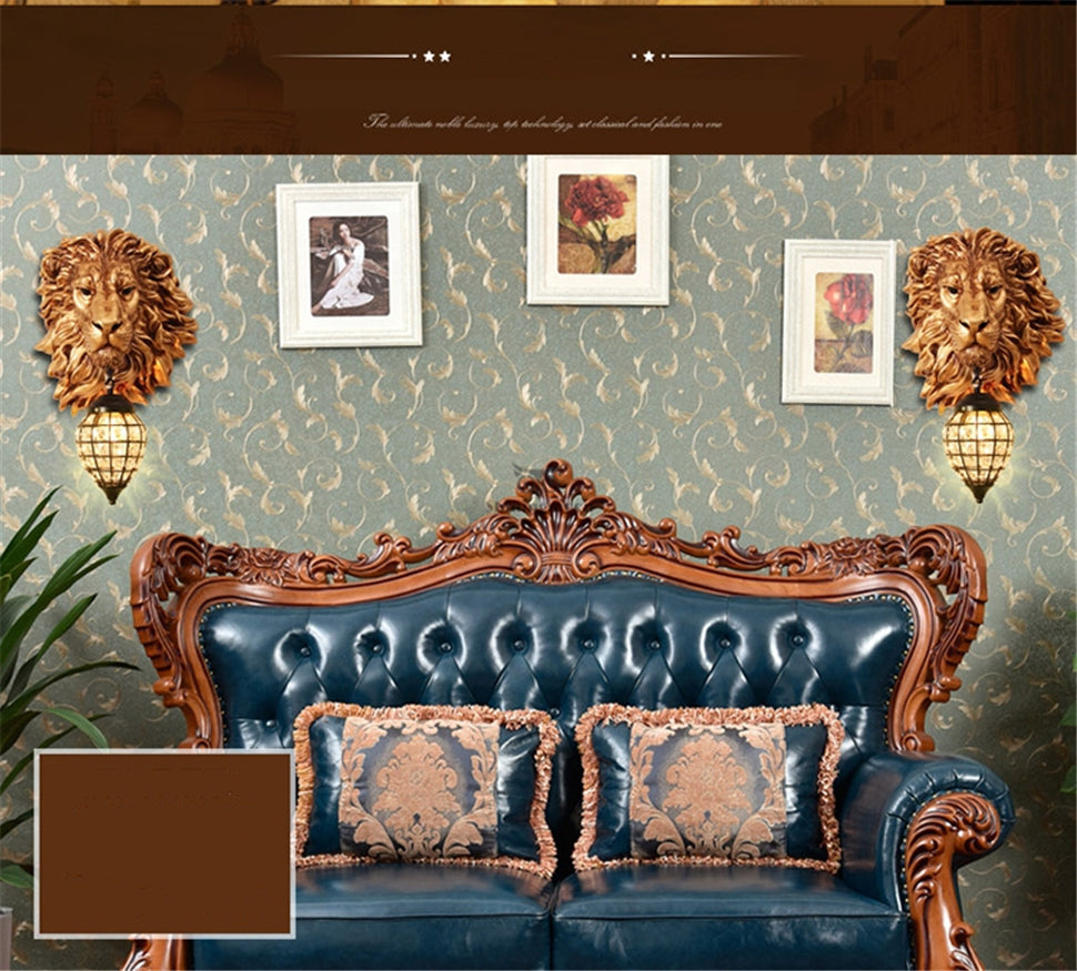 ALDO Lighting > Lighting Fixtures > Ceiling Light Fixtures 22.44 " L x 14.17 " W x 9.84 " H. Lampshade diameter is 6.29 inch. / Gold / resin and grlass European Retro Sculptural Golden Lion Head Lamp Sconce Light, Indoor Fixture