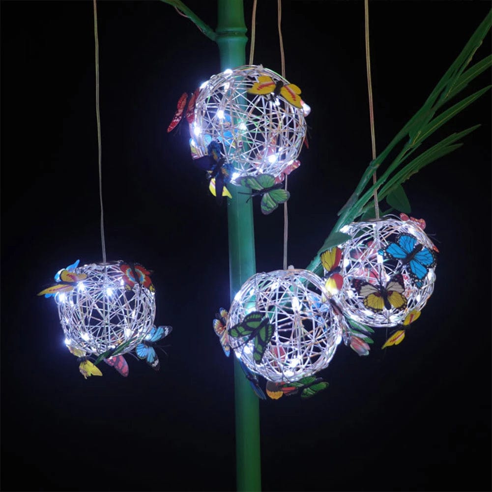 ALDO Lighting > Lighting Fixtures > Ceiling Light Fixtures 3.6" Inches Round Bowl x 21.65" Cord length Inches / new / metal Sculptural Chandelier Garden Hanging Solar Light Round Waterproof Metal Ball With Butterfly