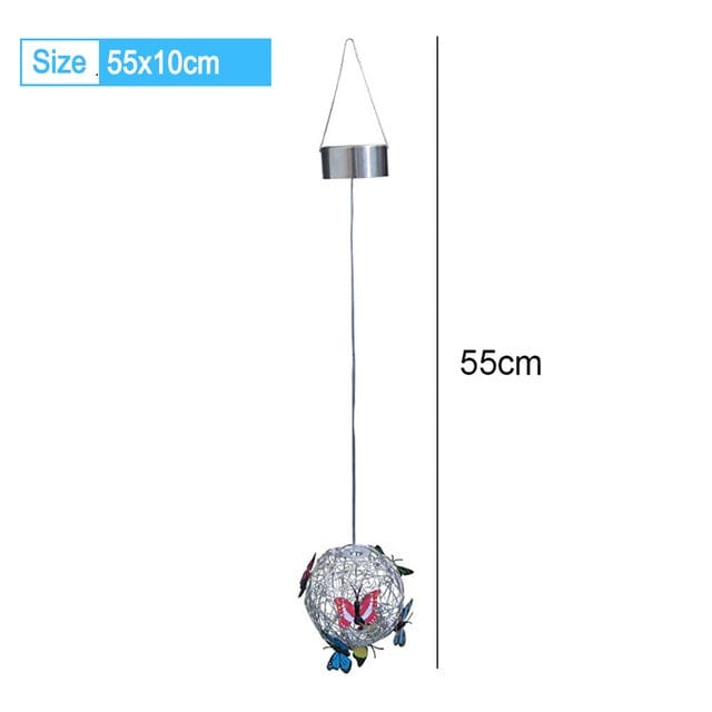 ALDO Lighting > Lighting Fixtures > Ceiling Light Fixtures 3.6" Inches Round Bowl x 21.65" Cord length Inches / new / metal Sculptural Chandelier Garden Hanging Solar Light Round Waterproof Metal Ball With Butterfly