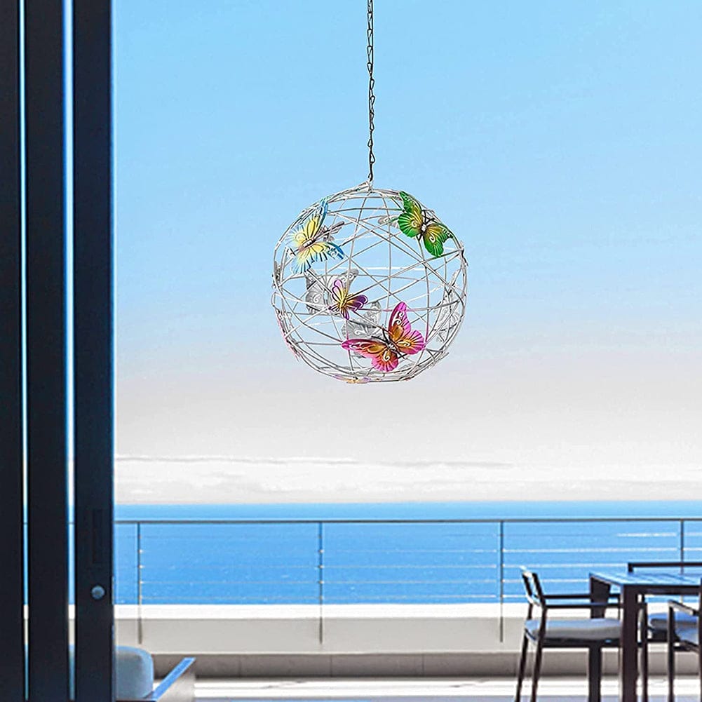 ALDO Lighting > Lighting Fixtures > Ceiling Light Fixtures 3.6" Inches Round Bowl x 21.65" Cord length Inches / new / metal Sculptural Chandelier Garden Hanging Solar Light Round Waterproof Metal Ball With Butterfly