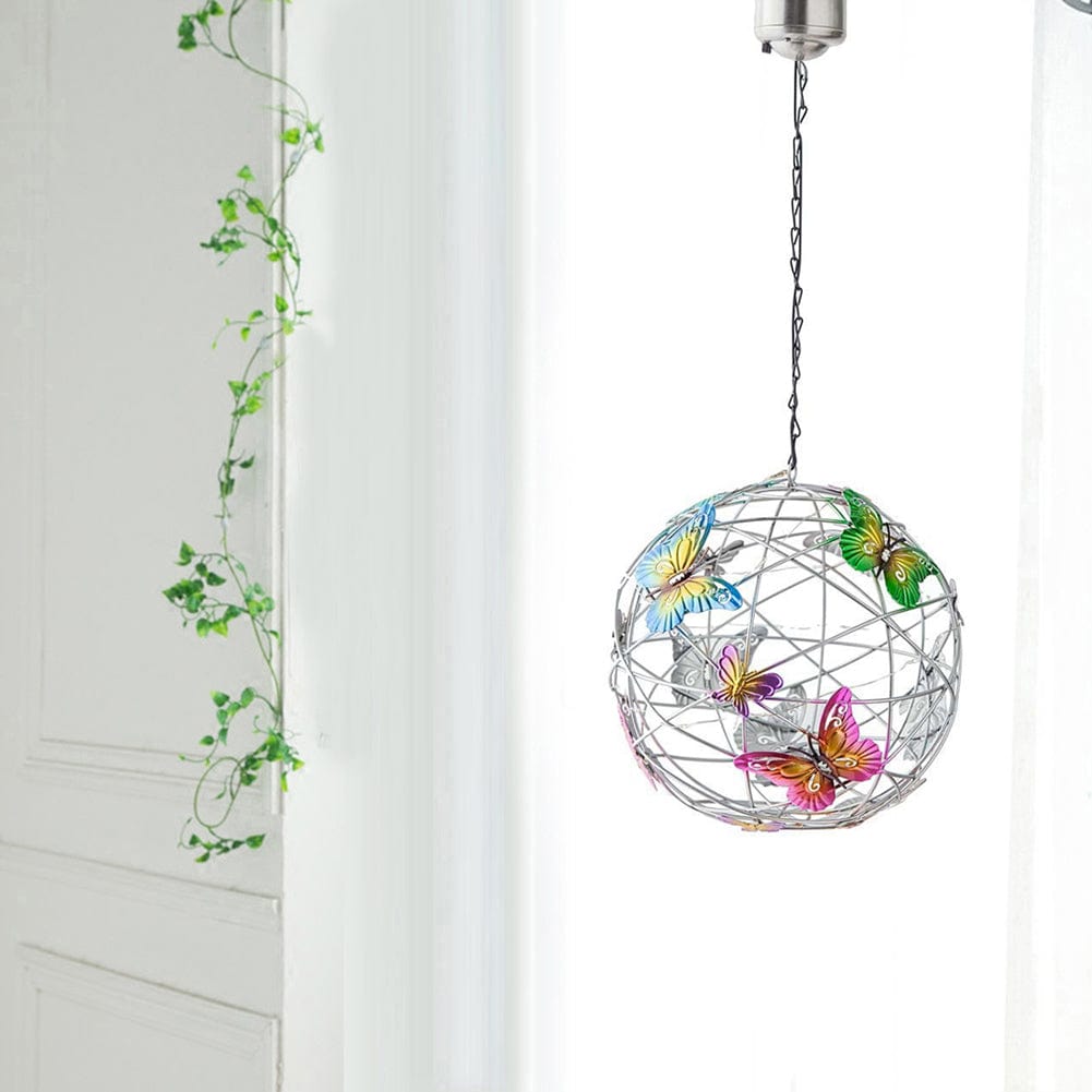 ALDO Lighting > Lighting Fixtures > Ceiling Light Fixtures 3.6" Inches Round Bowl x 21.65" Cord length Inches / new / metal Sculptural Chandelier Garden Hanging Solar Light Round Waterproof Metal Ball With Butterfly