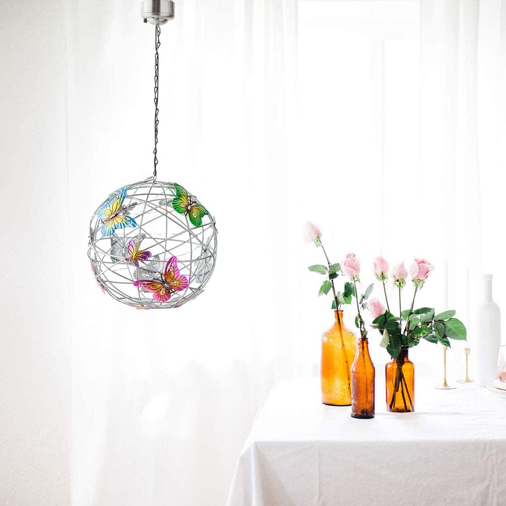 ALDO Lighting > Lighting Fixtures > Ceiling Light Fixtures 3.6" Inches Round Bowl x 21.65" Cord length Inches / new / metal Sculptural Chandelier Garden Hanging Solar Light Round Waterproof Metal Ball With Butterfly
