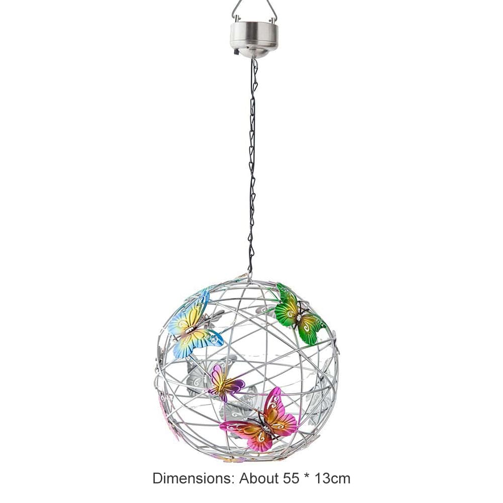 ALDO Lighting > Lighting Fixtures > Ceiling Light Fixtures 3.6" Inches Round Bowl x 21.65" Cord length Inches / new / metal Sculptural Chandelier Garden Hanging Solar Light Round Waterproof Metal Ball With Butterfly