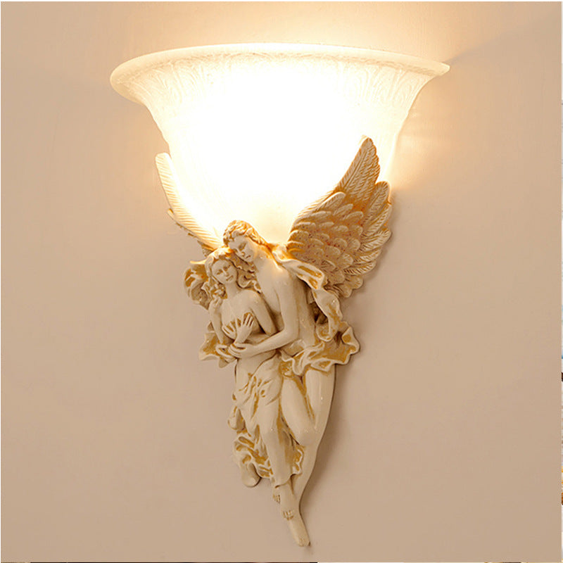 ALDO Lighting > Lighting Fixtures > Ceiling Light Fixtures 30cm x height 37cm. / 12" x 14.5" inches / badge / resin and glass Cupid and Psyche Angels Statue  Sculptural Electric Wall LED 3 Colors Lamp Sconce