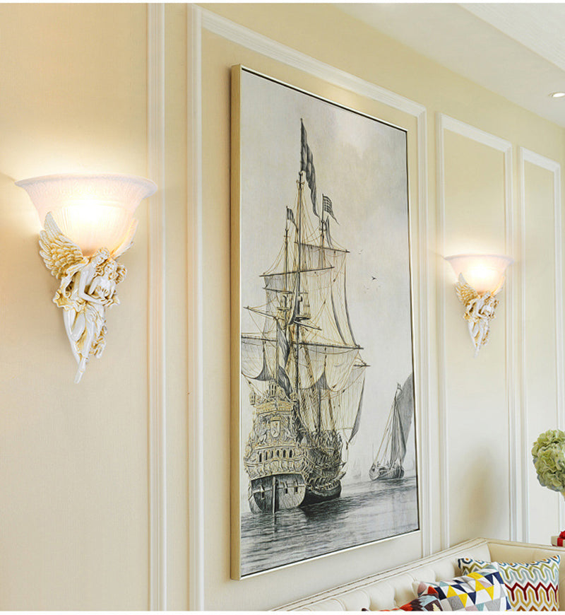 ALDO Lighting > Lighting Fixtures > Ceiling Light Fixtures Cupid and Psyche Angels Statue Sculptural Electric Wall LED 3 Colors Lamp Sconce