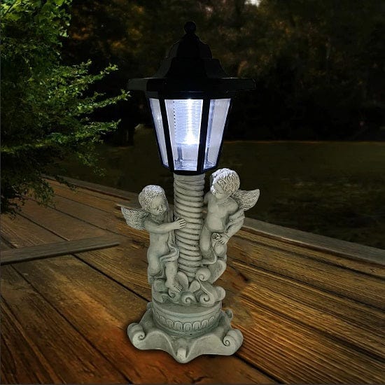 ALDO Lighting > Lighting Fixtures > Ceiling Light Fixtures Garden Outdoor Landscape Solar Lighting Cherub Angel Garden Statue with Roma Pillar