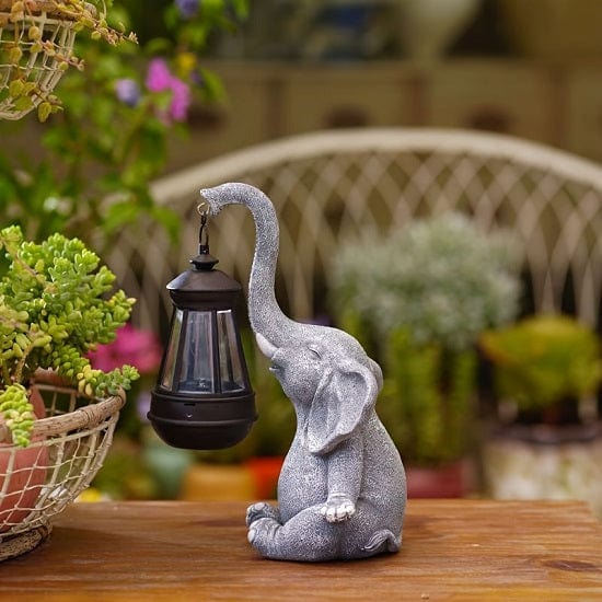 ALDO Lighting > Lighting Fixtures > Ceiling Light Fixtures Outdoor Garden Courtyard Sculpture Elefant Carrying Solar Lamp