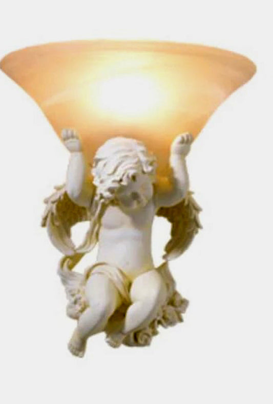 ALDO Lighting > Lighting Fixtures > Ceiling Light Fixtures Right 30cm x height 33cm. / 12" x 12.9" inches / white / resin and grlass Angels Statue Sculptural Electric Wall LED 3 Colors Lamp Sconce