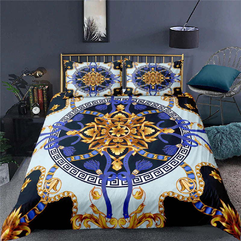 ALDO Linens & Bedding > Bedding > Duvet Covers US Twin(173x218) / Poliester / gold and blue Luxury Duvet 3pc Set With Gold and Sky Blue Colors