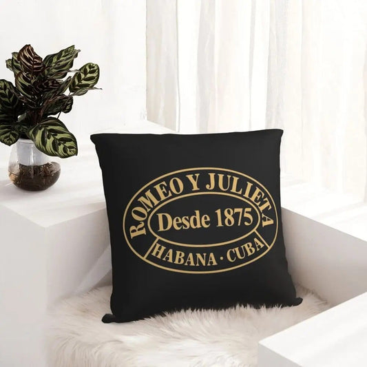 ALDO Linens & Bedding > Bedding > Pillowcases & Shams 40cm x 40cm (16*16 inch pillowcase) / Velvet / Black and Gold Romeo and Julieta Habana Cuba Cigar Style Pillowcases  Poliester