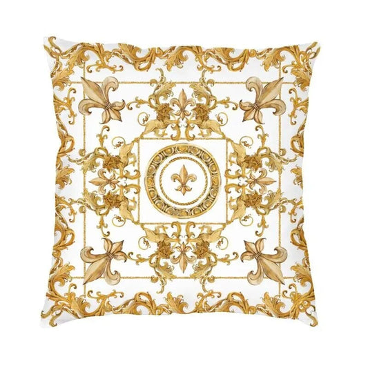 ALDO Linens & Bedding > Bedding > Pillowcases & Shams 40x40cm 16x16in / Velvet / Black and Gold Versace Style Gold Lily Flower with Luxury Ornament  Velvet Pillowcases