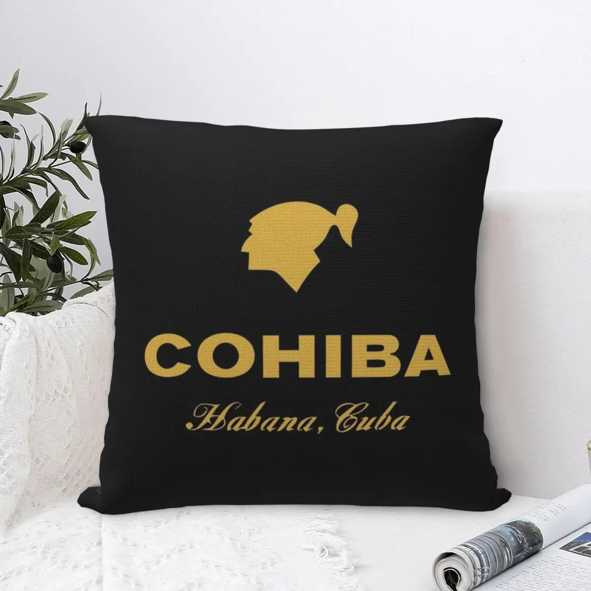 ALDO Linens & Bedding > Bedding > Pillowcases & Shams 45x45cm 18x18in / Velvet / Black and Gold Cohiba Habana Cuba Cigar Style Pillowcases Black Poliester