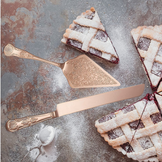 ALDO Party & Celebration > Party Supplies > Party Favors > Wedding Favors New / Stainless steel / Cake Knife cutter: 13.42 inch / 34.1 cm   Cake shovel: 11.37 onch / 28.9 lenox Beutiful Laxury Bride and Groom French Court Rose Gold Cake Knife and Cake Shovel Set