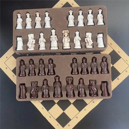 ALDO Party & Celebration > Party Supplies > Party Games Large 3D Antique  Set with Chess Board Qing Soldier Resin Chess Pieces with Leather Chessboard