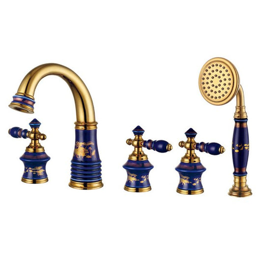 ALDO Plumbing Fixture Hardware & Parts > Faucet Accessories > Faucet Handles & Controls Bathtub Basin Faucet Gold and Blue Brass and Ceramic Deck 5 Holes Mixer Faucet.