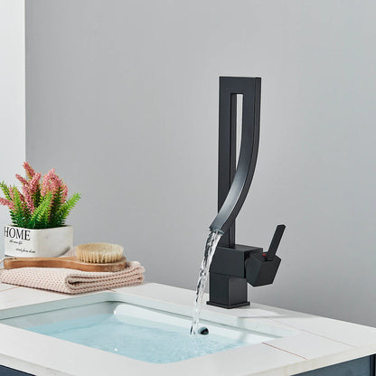 ALDO Plumbing Fixture Hardware & Parts > Faucet Accessories > Faucet Handles & Controls Black Luxury Contemporary  Style Bathroom Waterfall  Twisted Tower Basin Faucet.