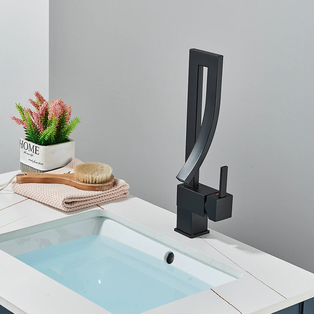 ALDO Plumbing Fixture Hardware & Parts > Faucet Accessories > Faucet Handles & Controls Luxury Contemporary  Style Bathroom Waterfall  Twisted Tower Basin Faucet.