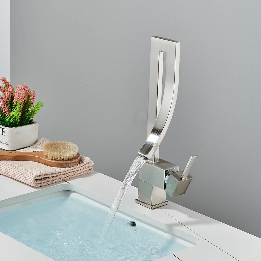 ALDO Plumbing Fixture Hardware & Parts > Faucet Accessories > Faucet Handles & Controls Nikel Luxury Contemporary  Style Bathroom Waterfall  Twisted Tower Basin Faucet.