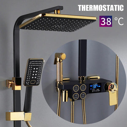 ALDO Plumbing > Plumbing Fixture Hardware & Parts > Shower Parts > Shower Heads Digital Bathroom Shower System with LED and Smart Thermostat Temperature Display Wall Mount Rainfall Head Faucet