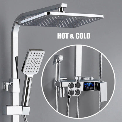 ALDO Plumbing > Plumbing Fixture Hardware & Parts > Shower Parts > Shower Heads No Thermostat Chrome / Brass and ABS Digital Bathroom Shower System with LED and Smart Thermostat Temperature Display Wall Mount Rainfall Head Faucet