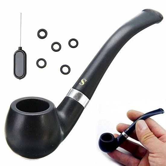 ALDO Smoking Accessories > Ashtrays 110mm Black Wood Curved Vintage Smoking Solid Dry Tobacco Pipe With Accessories