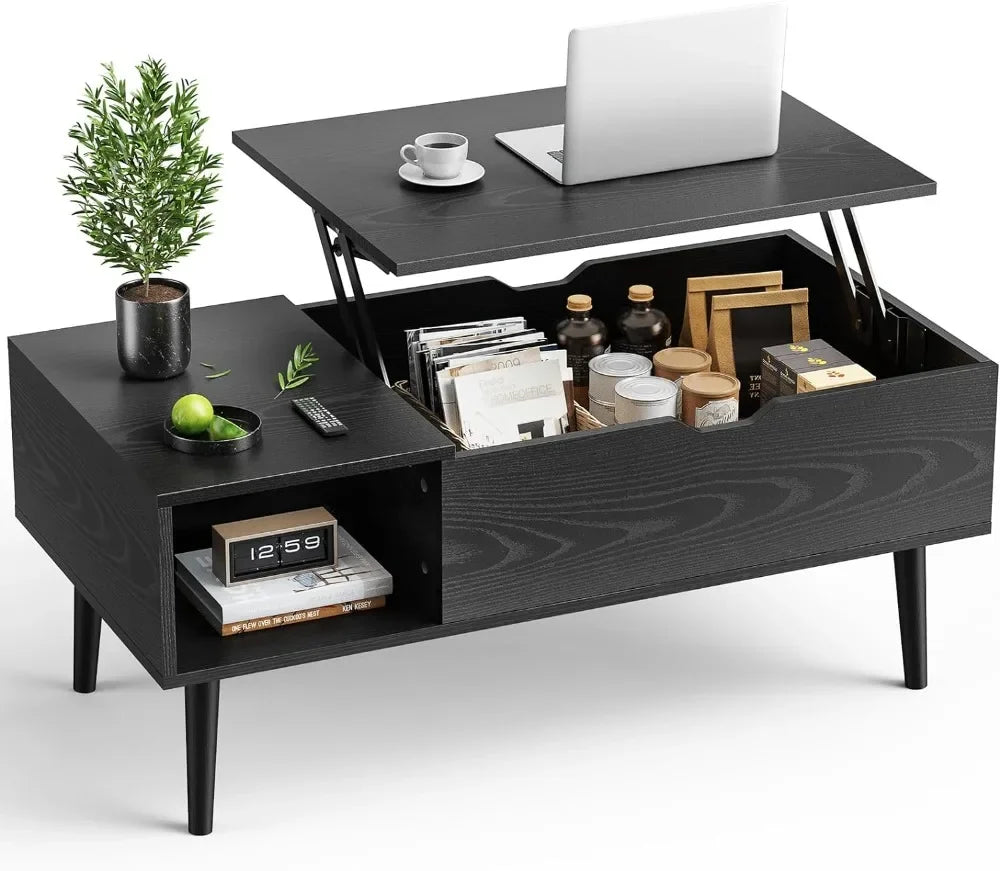 ALDO Tables > Accent Tables Black Modern Lift Top Coffee Computor Table With Storage Shelf and Hidden Compartment