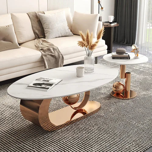 ALDO Tables > Accent Tables Modern Luxury Elegant Black and Golden Marble Effect Two Coffee Tables Set