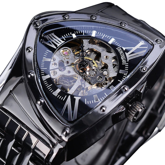 Jaragar Décor > Watches Black on Black Face Aviator DUNCOUGAR Man's Luxury Wrist Sport Black Triangle Skeleton Watch Automatic Design Movement Waterproof