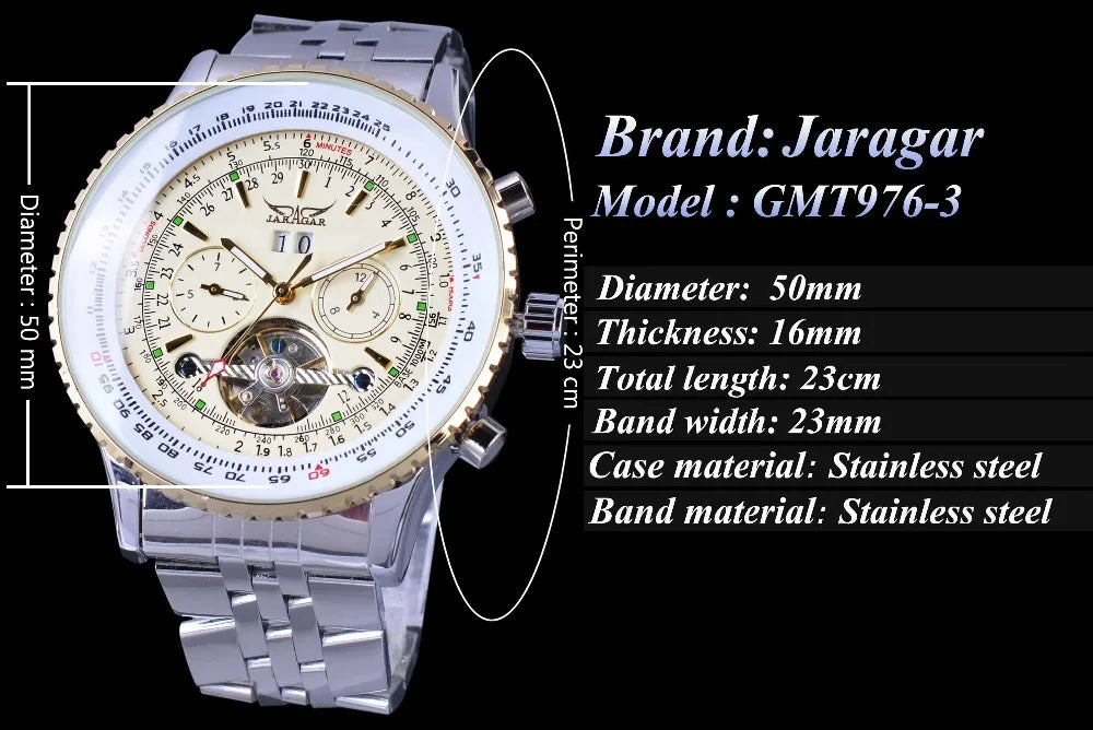 Jaragar Décor > Watches Gold White face Aviator BRTL Man's Luxury Wrist Sport Multifunction Watch Automatic Tourbillion Design Movement Date Day,Week & Month Calendar Waterproof