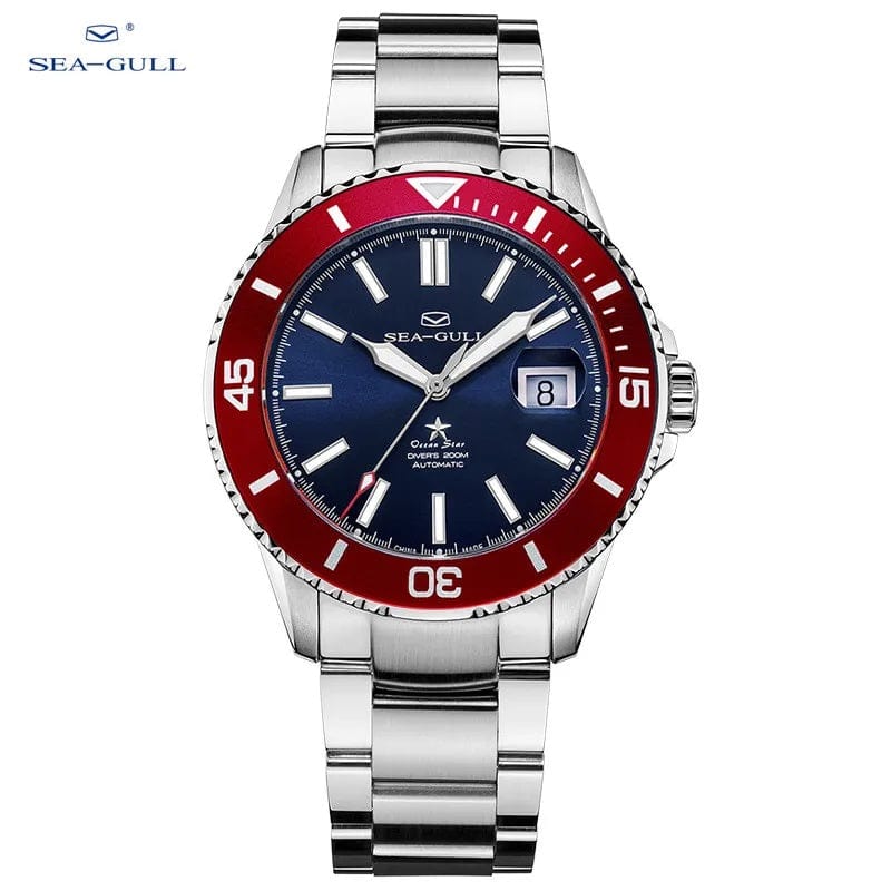 Jaragar Décor > Watches Red and Blue Face Sea- Gull Original Official World Famous Man's Luxury Ocean Star Luminous Wristwatch Sport 20Bar Diving Waterproof Automatic Movement