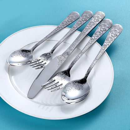 16 pc  Ingraved Stainless Steel Classic Gold and Silver Plated Stainless Steel Cutlery Silverware Set in Golden Box