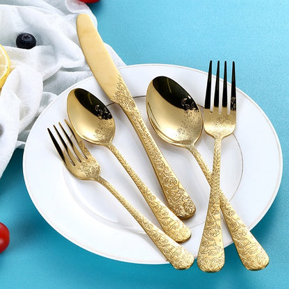 16 pc  Ingraved Stainless Steel Classic Gold and Silver Plated Stainless Steel Cutlery Silverware Set in Golden Box
