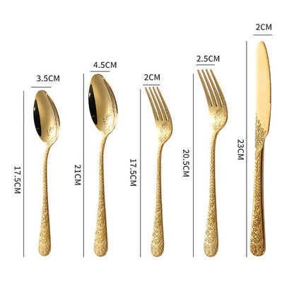 16 pc  Ingraved Stainless Steel Classic Gold and Silver Plated Stainless Steel Cutlery Silverware Set in Golden Box