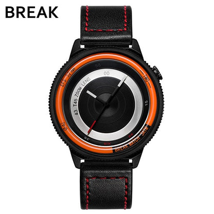 BREAK Black Camera Series Luxury Fashion Casual Stainless Steel Unique Sport 30 Meters Waterproof Quartz Watches for Man