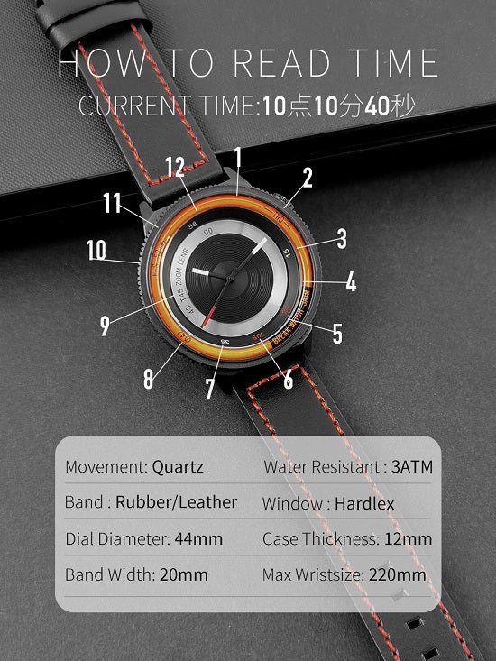 BREAK Black Camera Series Luxury Fashion Casual Stainless Steel Unique Sport 30 Meters Waterproof Quartz Watches for Man
