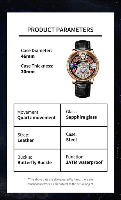 Jacob & Co Style Unique Gambling Roulette Design Quartz Movement Celestial  BodySeries Diamond 50 Meter WaterResistant Sports Chronograph Watch For Man