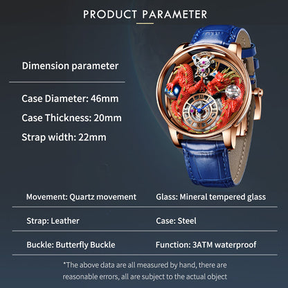 Men's Jacob & Co Dragon Style Unique Design Celestial Body Series Diamond Waterproof Sports  Quartz Watch For Men Sapphire Leather Luminous 500 Meters Divers Waterproof Japanise Quartz Moovement Watches
