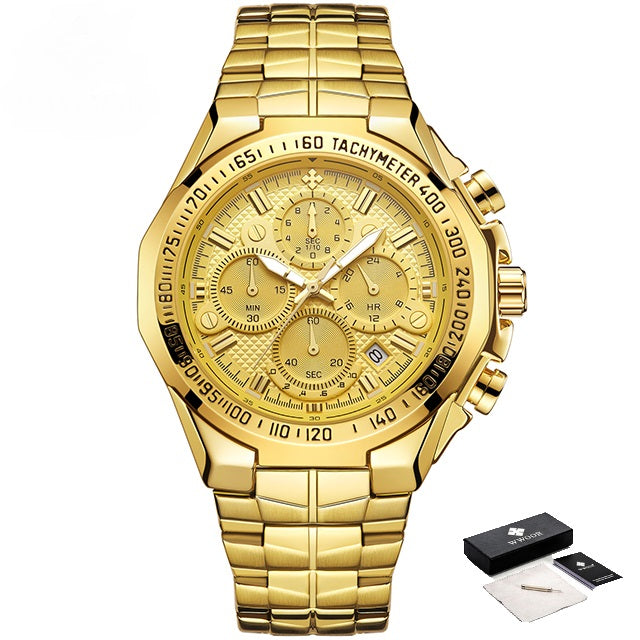 Luxury Timepic Multi Function Tachometer Chronograph Quartz 30 Meter Water Resistant Watch For Man