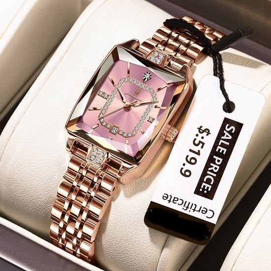Elegant  Luxury Quartz Waterproof Watch For Women with lab Diamonds