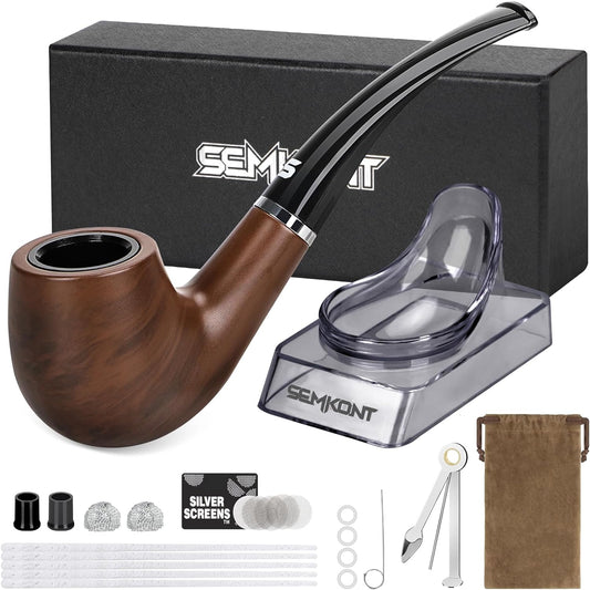Natural Wood Pipe With Tools and  Set with Pipe Holder and Storage Bag Various Accessories Gift Box