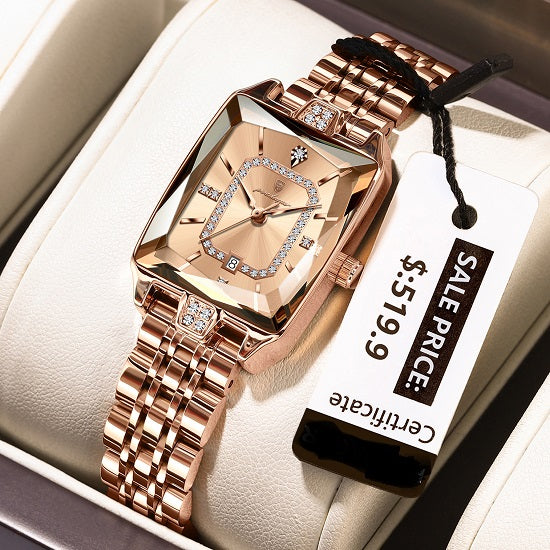 Elegant  Luxury Quartz Waterproof Watch For Women with lab Diamonds