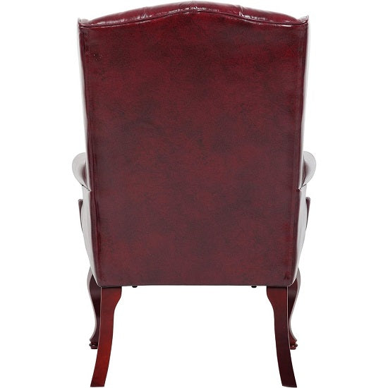 Elegant Mahogany Wood Finish Vintage Designer Wingback Traditional  Burgundy Armchair