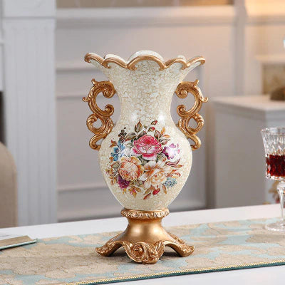 ALDO Arts & Crafts>Creative Arts >Pottery Resin  Pearl Lustra Vase With Roses Single Handles / new / resin European Vintage Style Sculptural Vase with Flower Arrangements