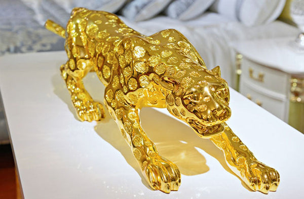 ALDO Artwork Sculptures & Statues 25cm/ 10" inches Long / Gold Gold and Silver Panther Sculptures