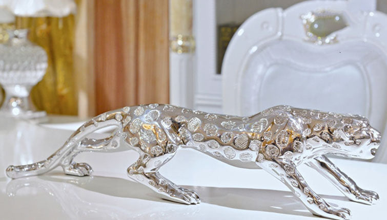 ALDO Artwork Sculptures & Statues 25cm/ 10" inches Long / Silver Gold and Silver Panther Sculptures