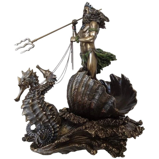 ALDO Artwork Sculptures & Statues 6" x 5" x 10.5" Inches  Long / NEW / resin Ancient Greek God of The Sea Poseidon on the Seahorse Statue