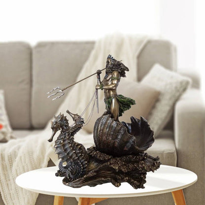 ALDO Artwork Sculptures & Statues 6" x 5" x 10.5" Inches  Long / NEW / resin Ancient Greek God of The Sea Poseidon on the Seahorse Statue