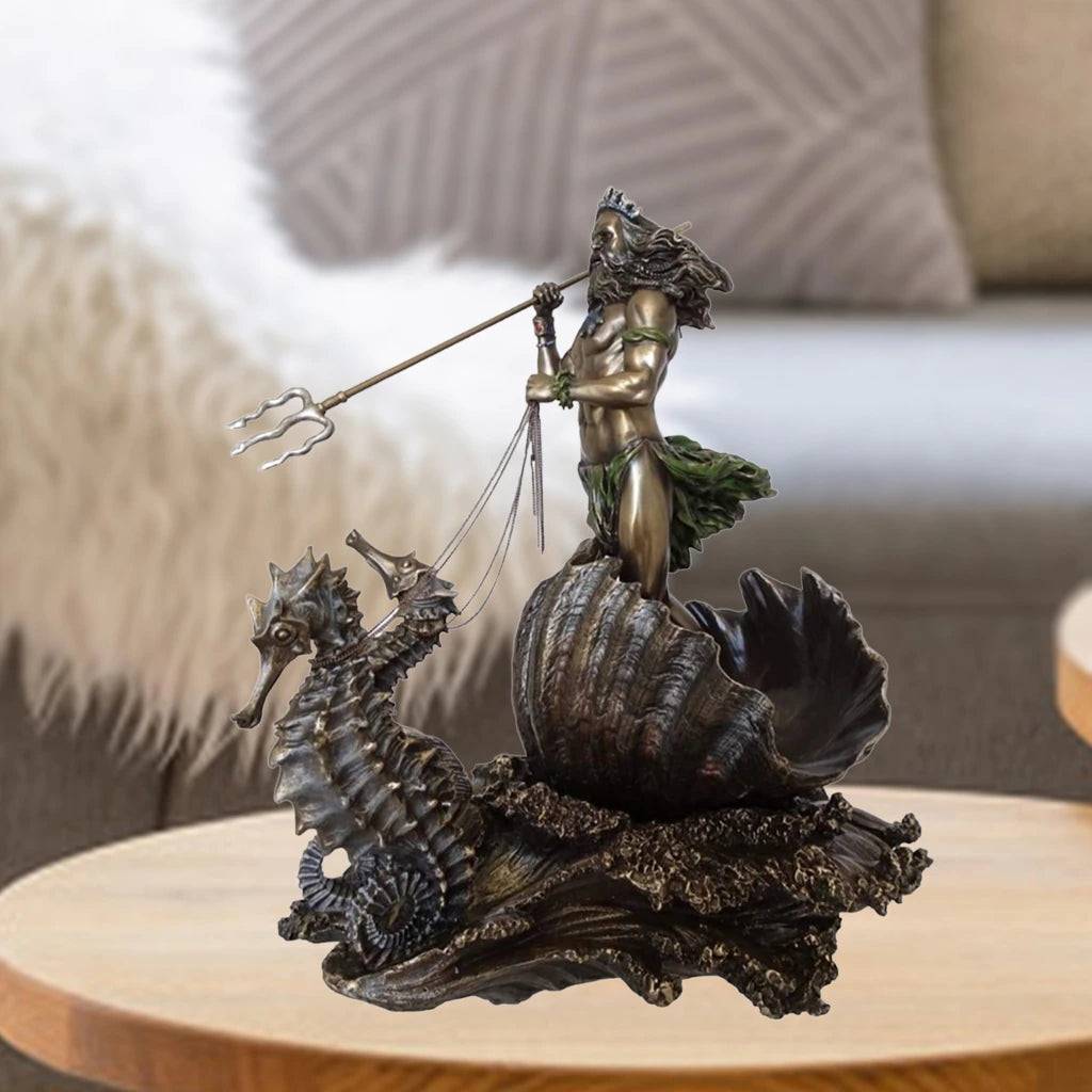ALDO Artwork Sculptures & Statues 6" x 5" x 10.5" Inches  Long / NEW / resin Ancient Greek God of The Sea Poseidon on the Seahorse Statue
