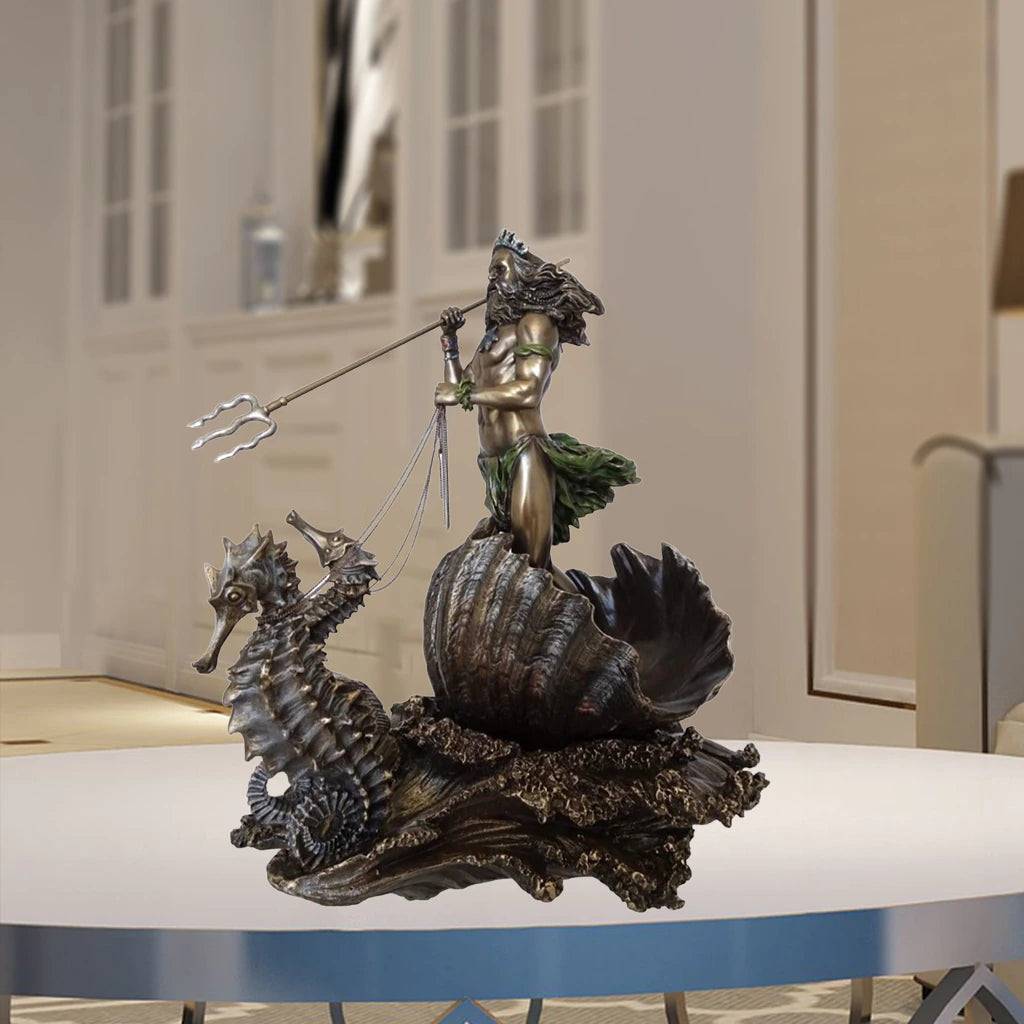 ALDO Artwork Sculptures & Statues 6" x 5" x 10.5" Inches  Long / NEW / resin Ancient Greek God of The Sea Poseidon on the Seahorse Statue